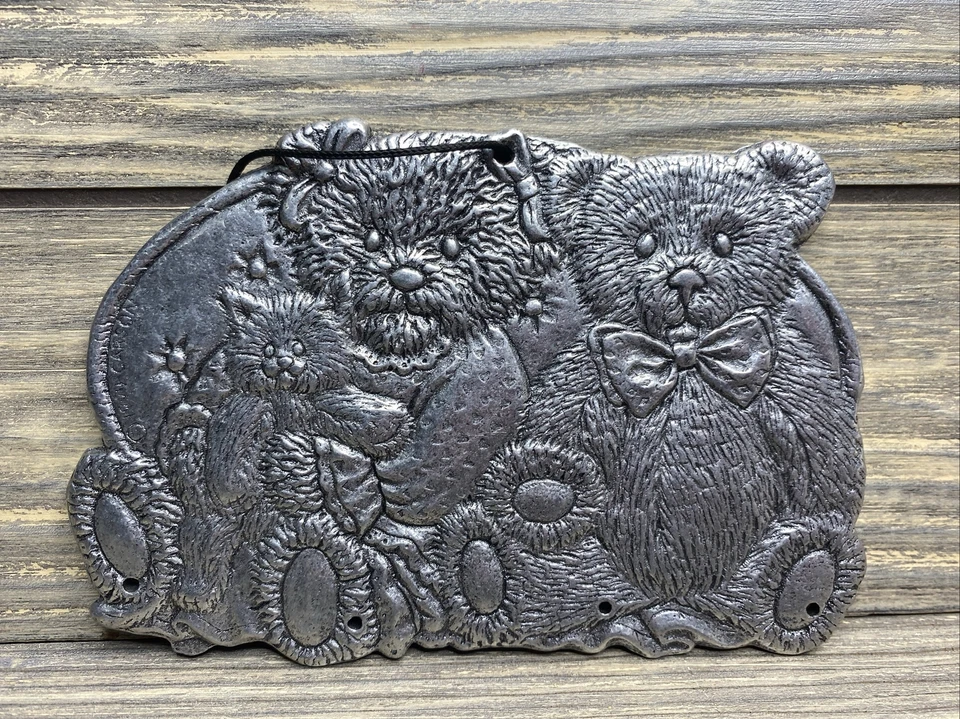 Vintage Silver Metal Teddy Bear Family Wall Decor Mobile Set Of 5 Pieces 2.5”-4” Foto 2 de 4