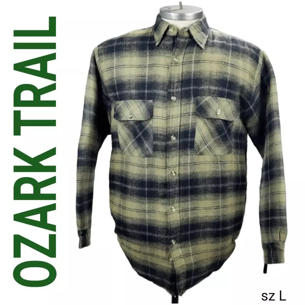 Ozark Trail Insulated Cotton Ramie Green Plaid Outdoors Sports Coat Jacket