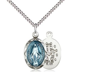 Sterling Silver Miraculous Pendant on a 18 inch Light Rhodium Light ...