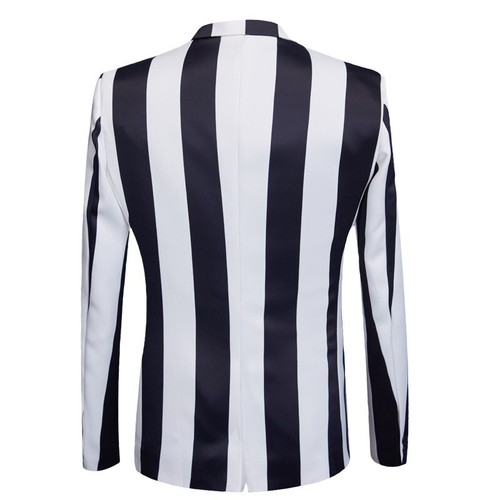 Wide Striped Men Dress Suits Slim Fit Wedding Tuxedos Single Breasted One Button - Picture 2 of 10
