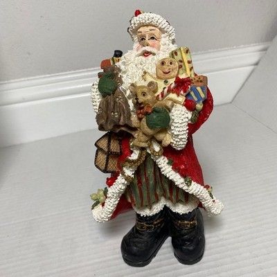 Vintage Santa Claus Figurine Holding Gifts Teddy Bear Gingerbread Man Christmas