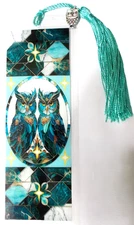 CHARM ON TASSEL OWL - STAINED GLASS OWLS - BUTTERFLIES,BIRDS-UNIQUE Bookmarks