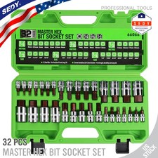 32PC Hex Bit Socket Set Allen Head High Torque Strengthened SAE Metric S2 Steel