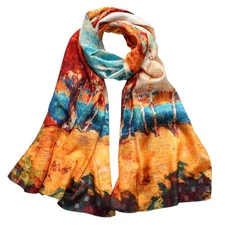 100% Mulberry Silk Scarfs for Women Floral Print Satin Long Scarf for Headsca...