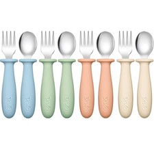 DRKIO 8 Pieces Toddler Utensils Set - Kids Silverware Set with Silicone Handle