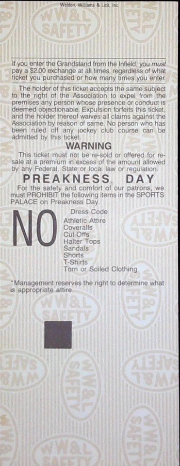 Boleto para correr Preakness Stakes 116 Sports Palace Jockey Club 18/05/1991 Foto 2 de 2