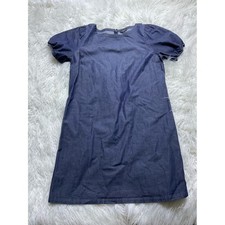 Ann Taylor Puff Sleeve Chambray Shift Dress