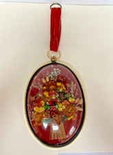 Vtg Dried Flowers Wall Art Oval Frame Dome Convex Glass Cideart Belgium 9"x6 1/2