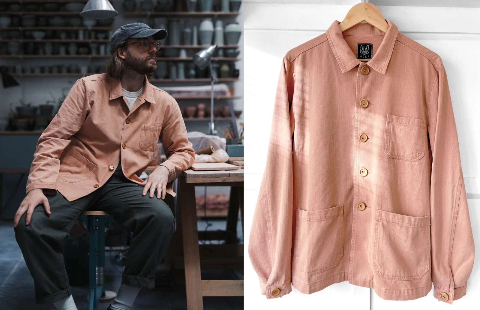 Terracotta Peach Pink - 60s Vintage Style French Twill Canvas Workwear Jacket