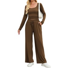 's 2 Piece Fall Outfits Set - Long Sleeve Top Wide Leg Tracksuits Casual Lo...