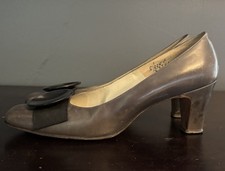 Retro 1950s Grey Leather Heels Size 8