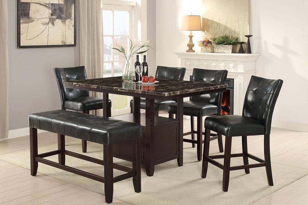 Black Faux Leather Counter Height Dining Bench Kitchen Seating Bech Wooden Legs