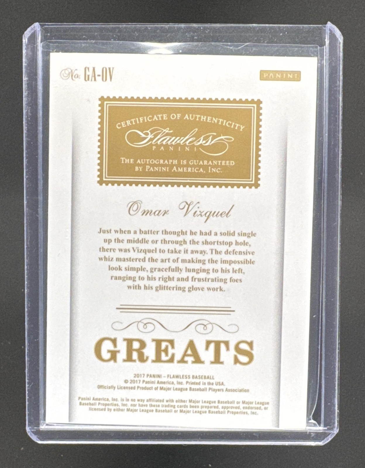 2017 PANINI FLAWLESS GREATS AUTO #GA-OV OMAR VIZQUEL #/25 INDIANS view 2