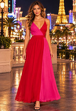 Express NWT Red & Pink Color Block Cut-Out Lace Up Back Maxi Dress Size Large
