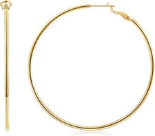 Gold Hoop Earrings for Women 14K Gold Plated, 925 Sterling Silver Post Hy