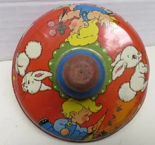 Tin Litho Art Elaine Ends Hileman Kids Chasing Rabbit 1940s Spinning Top Toy