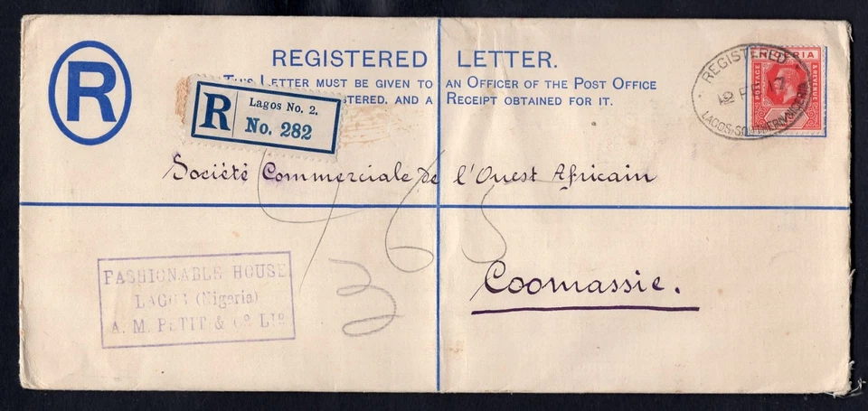 NIGERIA 1917 Registered Letter Cover to Gold Coast - Image 2 of 3