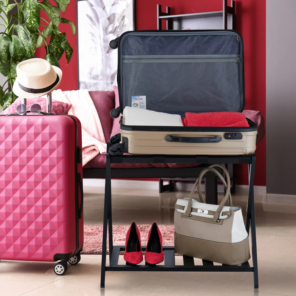 Kofferständer Kofferhocker Gepäckständer Luggage Rack klappbar Bambus Kofferbock - Bild 3 von 4