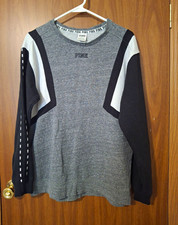 PINK Victoria's Secret Womens Colorblock Logo Pullover Sweatshirt L Gray/Blk/Wht