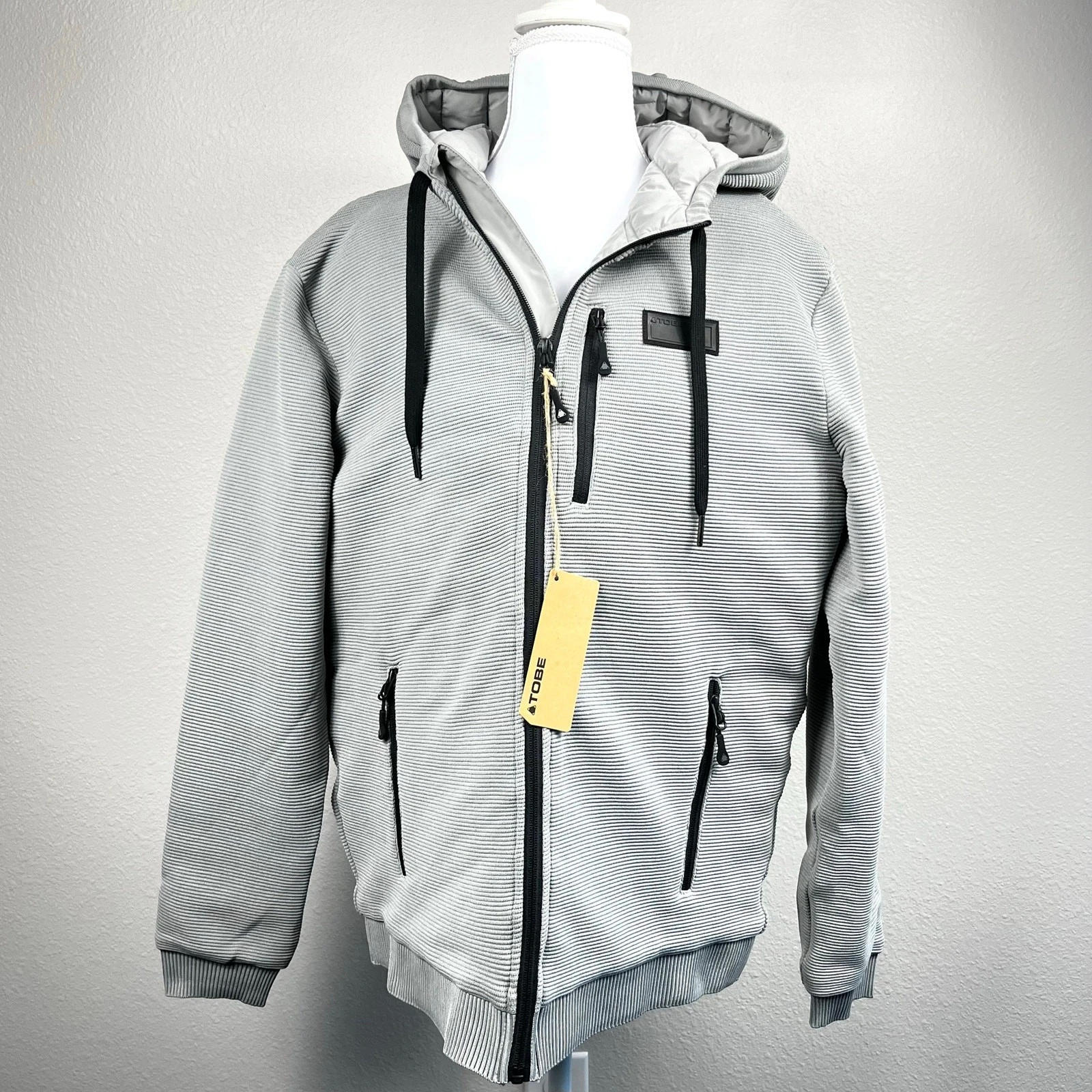 Tobe Vortex Windfleece Quilted Puffer Hooded Jacket Mens Medium Gray Snowboard
