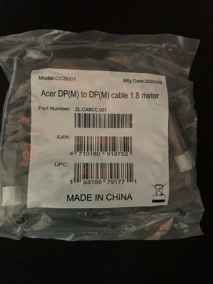 Acer DisplayPort Kabel 1.8m DP 1.2 kompatibel 4K UHD OVP Neu - Bild 2 von 3