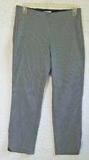 Elle Skinny Ankle Pants Womens Large L Black White Polka Dot Pull On Stretch