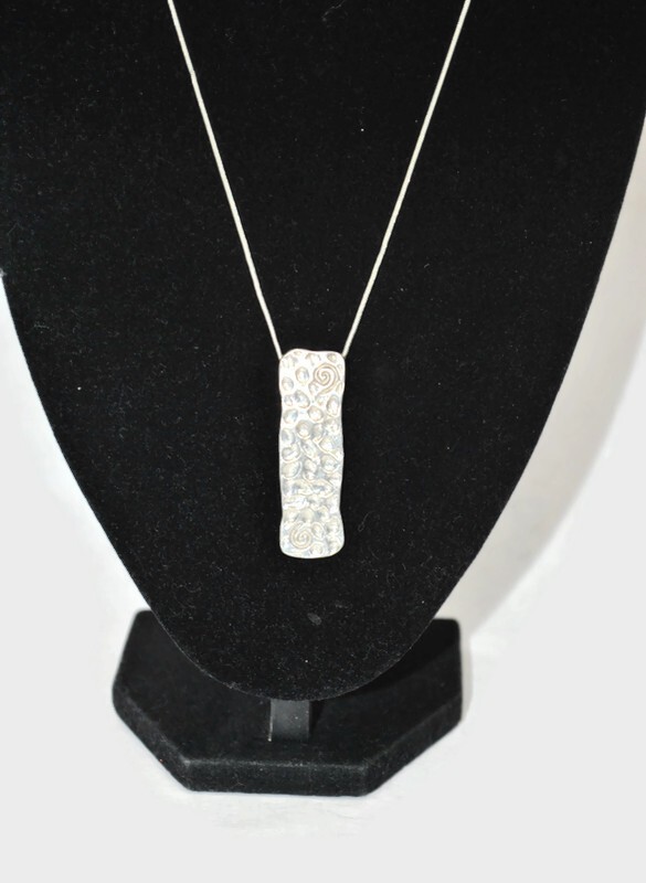 Silver Tone Chain Bar Necklace Rectangular Pendan… - image 4