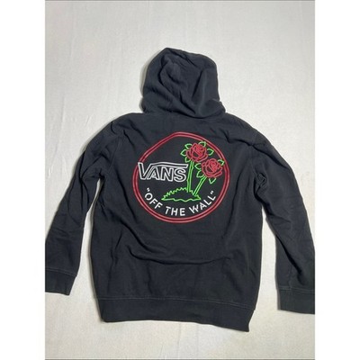 Vans Black Zip-Up Hoodie with Red Rose Graphic