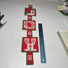 JOY Vintage Hang Banner Needlepoint Plastic Canvas Christmas Decorations