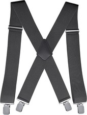 Men's 2Inch Heavy Duty Suspenders Adjustable X-Back with Strong Clips Dark Gray