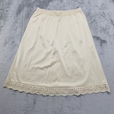 Vintage Olga Half Slip Women's Size M Beige Nylon Lace Trim Bow Skirt Pull On