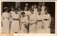 Postcard Real Photo RPPC Group of Women Posing in Front of Steps Graduation?