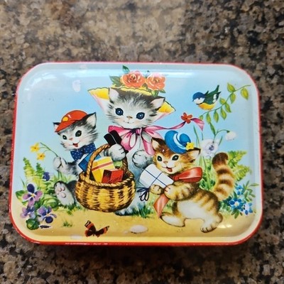 Vtg Anthropomorphic Kitten Cat Kitty Toffee Candy Tin Container Thornes England