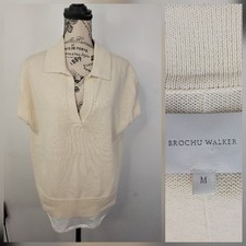 Brochu Walker SZ M Cotton Linen Jaia Polo Layered looker sweater Top Cream White