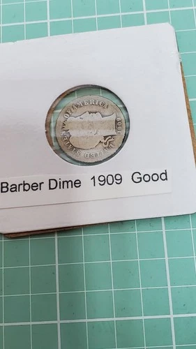 1909 Barber Dime, 90% Silver, Good Circulated Condition, No Mint Mark