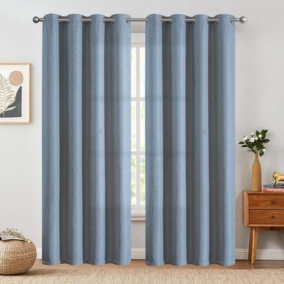 Blackout Linen Curtains 2 Panels Room Darkening Grommet Bedroom 84''L  96''L