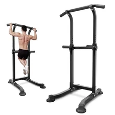 Pull Up Bar Dip Bar Power Tower Workout Dip Station Height Adjustable Free St...