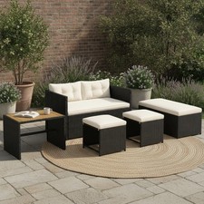 Rattan Garden Corner Sofa Set 2-Seater Modern Outdoor Lounge Black Beige