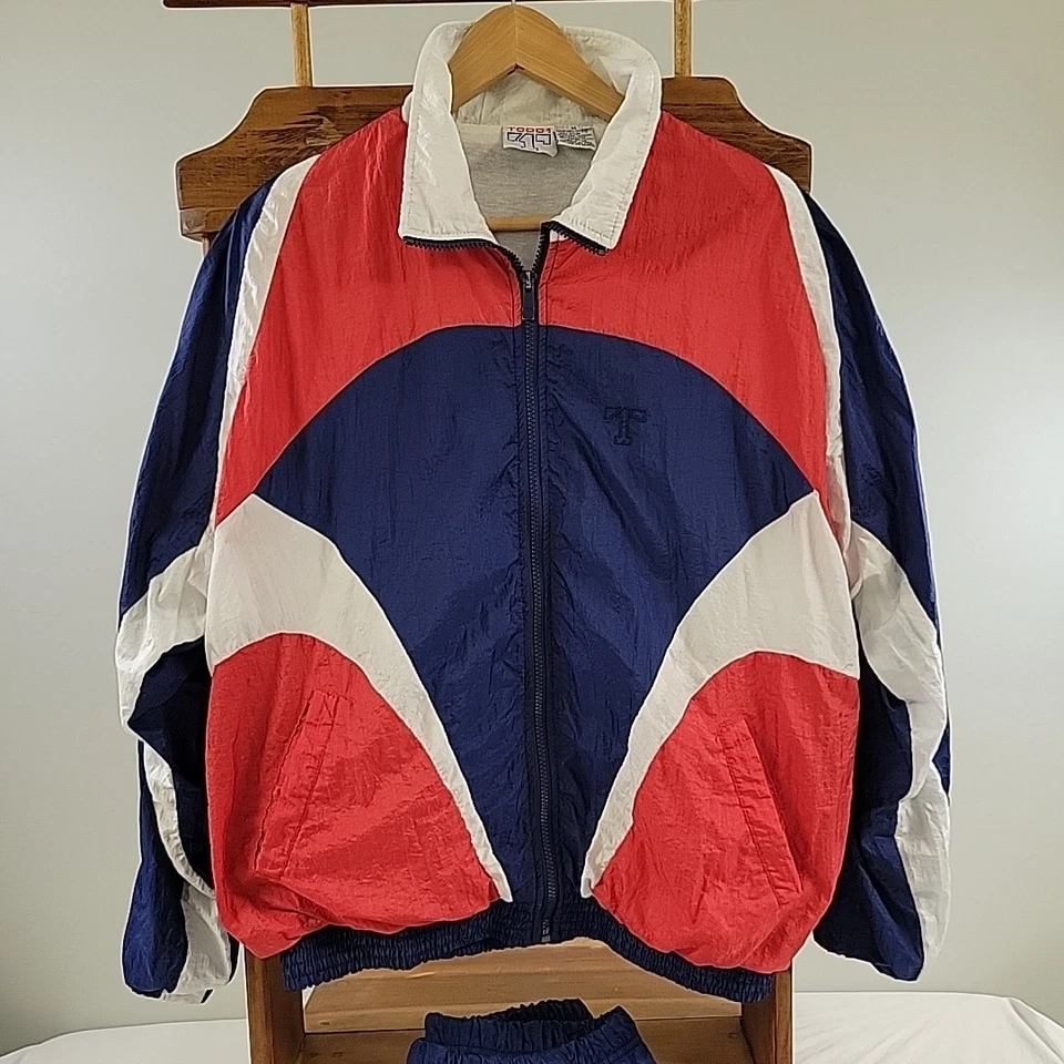 Traje de chándal Todd1 vintage rojo blanco azul hip-hop años 90 cremallera completa para hombre mediano  Foto 2 de 4