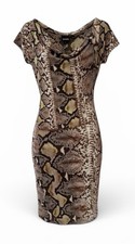 Just Cavalli Brown Snakeskin Print Draped Neck Short Sleeve Dress Size Small