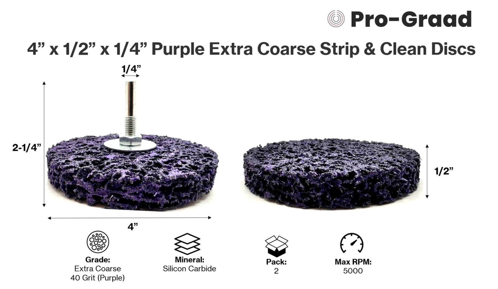 Pro-Graad 2 Pack Paint Stripping Disc Drill Attachment | 4" x 1/2" Wide with 1/