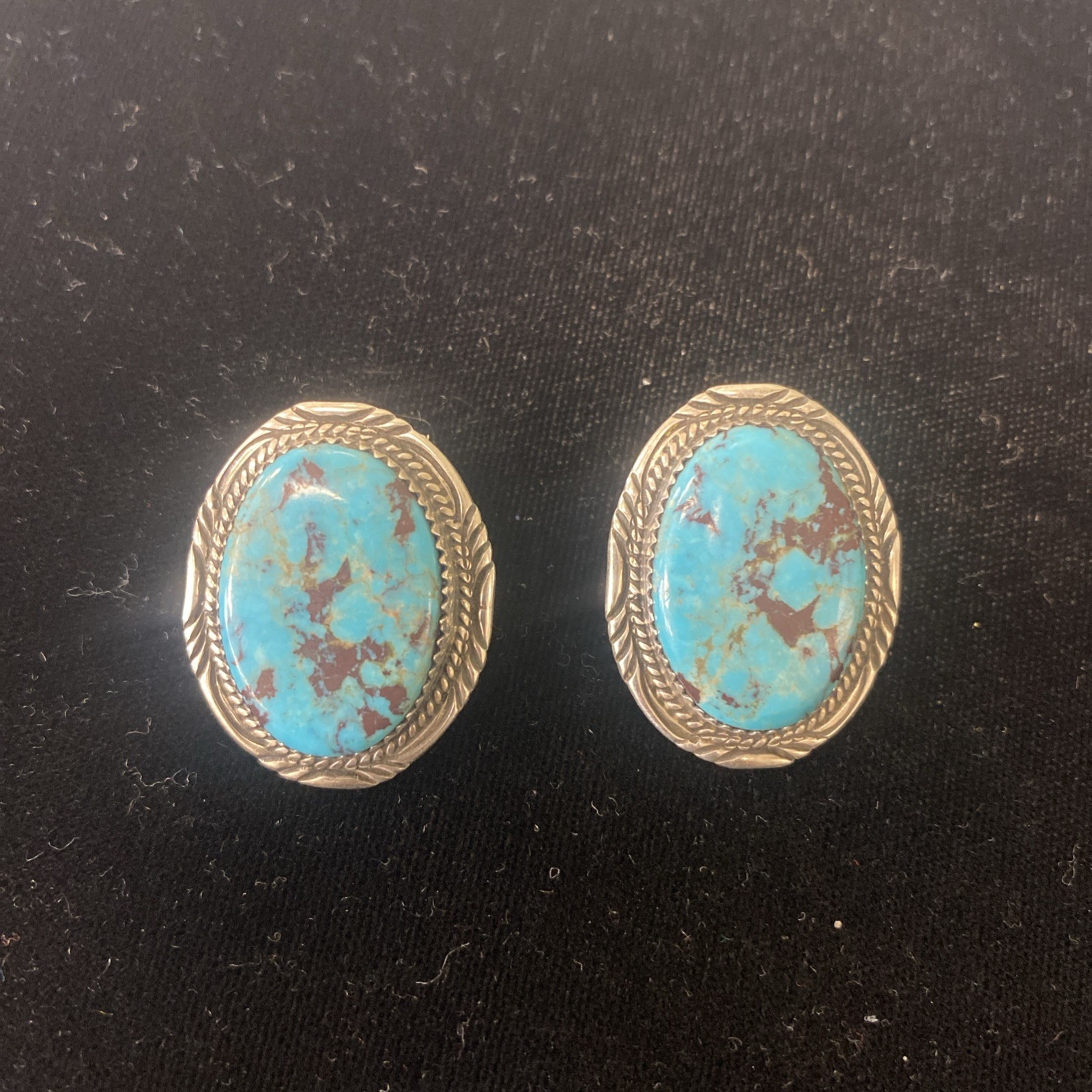 Large Sterling Silver Postback Turquoise Stone Ea… - image 1