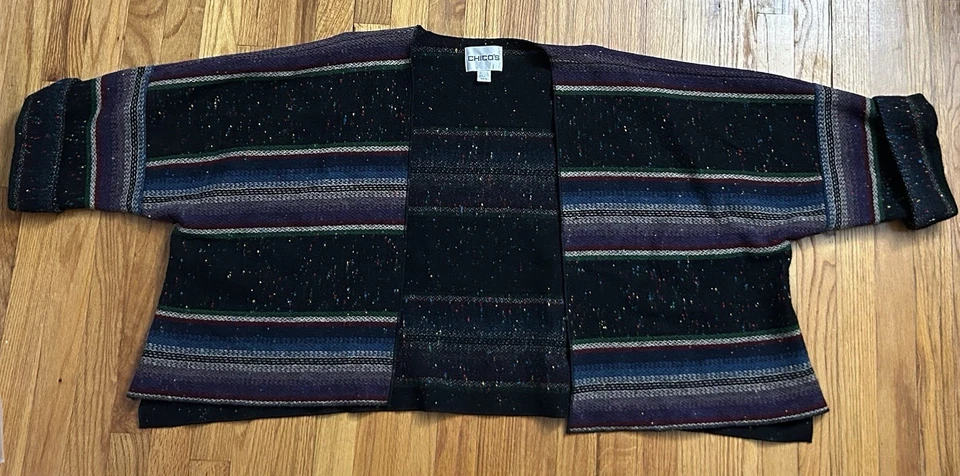 Cárdigan manta a rayas de lana talla M/L Chico's Cape Western Serape EE. UU. Foto 3 de 4
