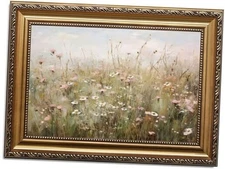 ASTRDECOR Vintage Gold Framed Canvas Wall Art, 30"L x 20"W Wildflower Field