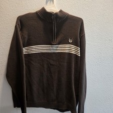 Vintage Brown Chaps 1/4 Zip Sweater 90s Y2k Size Large preppy 100  Cotton
