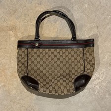 Gucci Mayfair Sherry Line Web Stripe GG Canvas Tote Bag Beige Bow Charm 257061