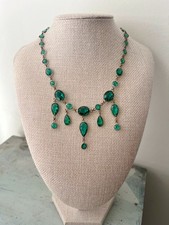 Art Deco Green Glass Paste Festoon Necklace Vintage 1920s Gatsby Czech Bib