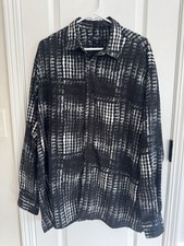 Bassiri Uomo Shirt Mens XL Black & White Abstract USA Made Button Up