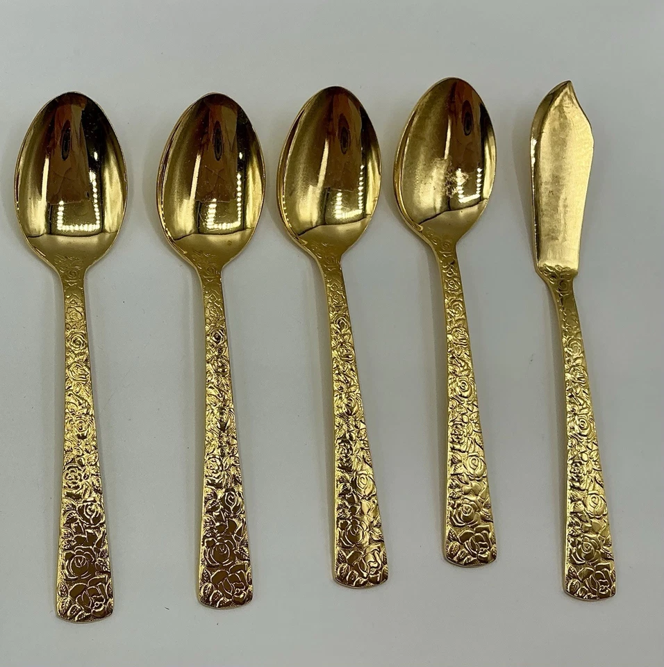 Juego de cubiertos Cellini Románicos 1968 23 piezas ROSAS DORADAS SS Electroplate Japón Foto 3 de 4