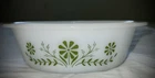 Vintage Glasbake J-2357 Green Daisy Milk Glass 2.5 Qt Casserole Dish MCM USA